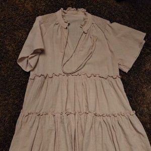 Women's tan  knee length cotton tiered dress